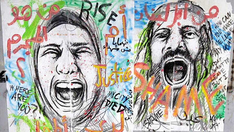 Graffiti and posters in Beirut tell of the anger and desperation of the population.