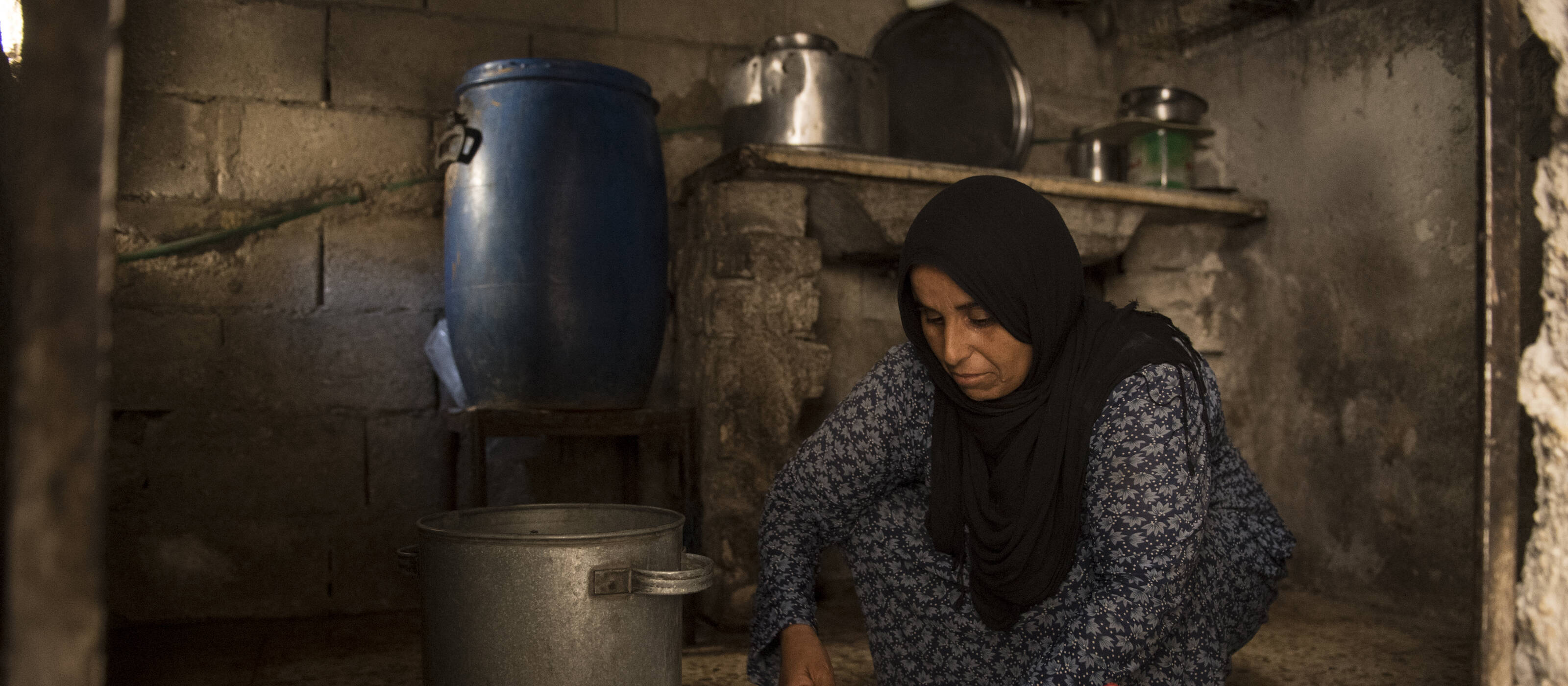 Khadije has 7 children. She fled the war with her husband and now lives in Jabal Bedro - Aleppo. Only one child, her 13-year-old daughter, goes to school. They are enrolled in the Caritas project and the girl will soon be attending the Caritas supplementary school.