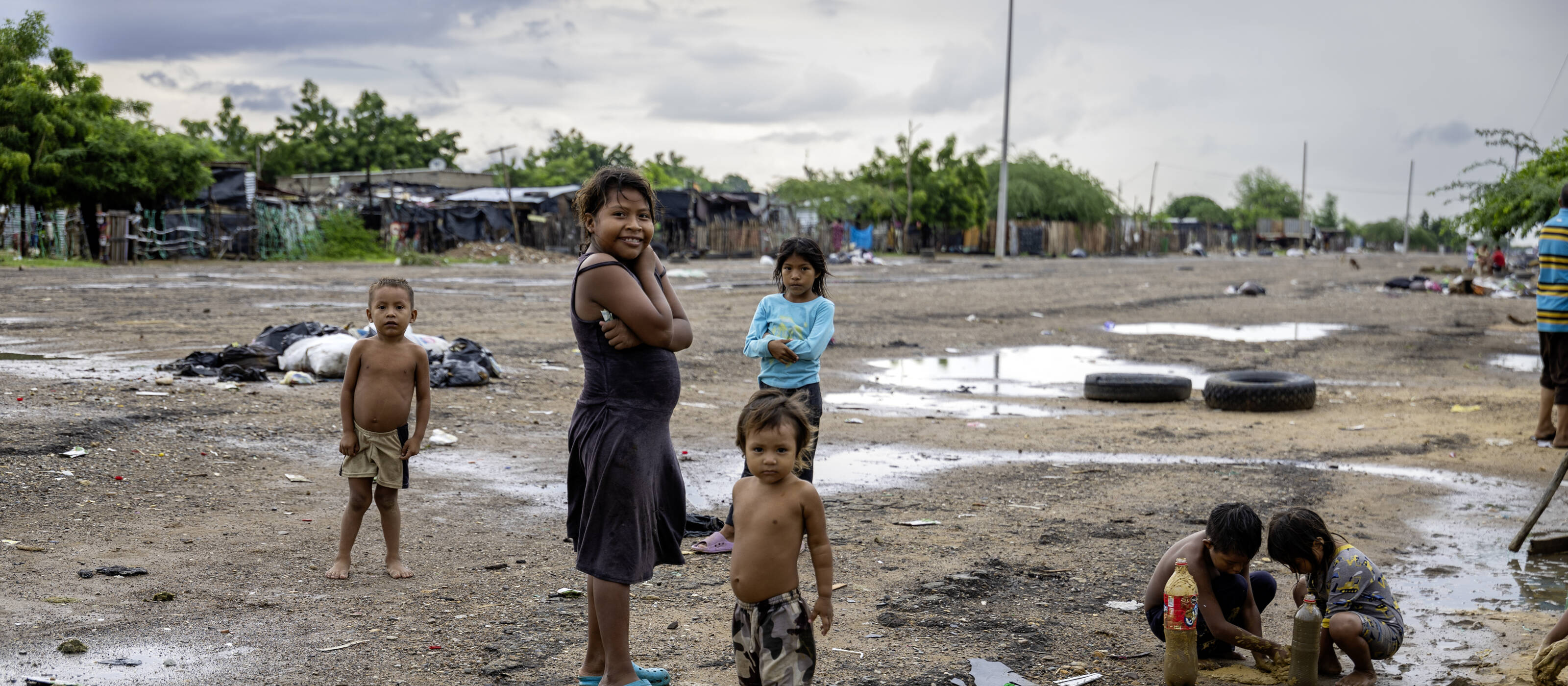 Venezuelan children playing in a refugee settlement in Brazil.